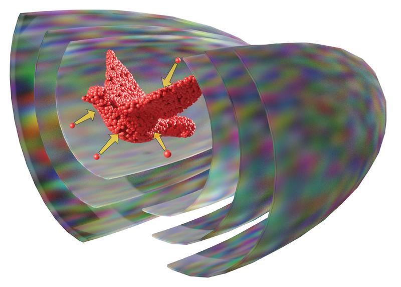 Ultraschall bildet ein Schallfeld in dem Partikel zu einem Objekt geformt wrden