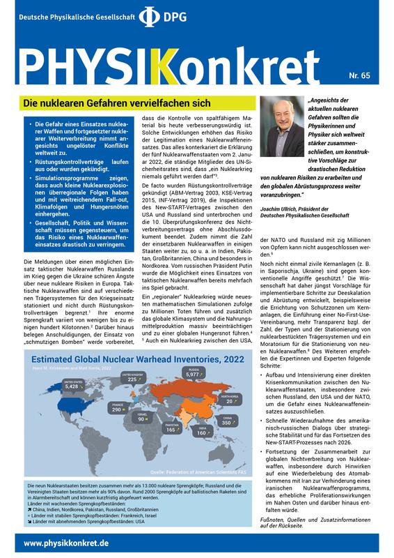 Die aktuelle Ausgabe des DPG-Faktenblattes zur globalen nuklearen Bedrohung