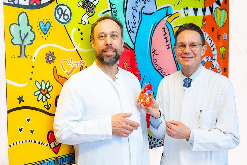Professor Dr. Tibor Kempf (left) and Professor Dr. Johann Bauersachs with a heart model.