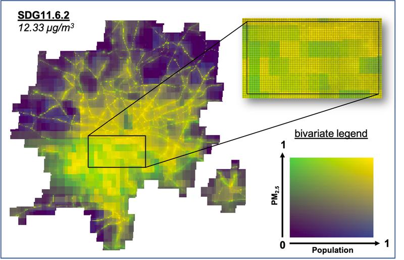 Die Ergebnisse des neuen Modellierungsansatzes ermöglichen die sofortige und einfache Identifizierung relevanter Hotspots schlechter Luftqualität. Grafik: Hereon/ Martin Ramacher