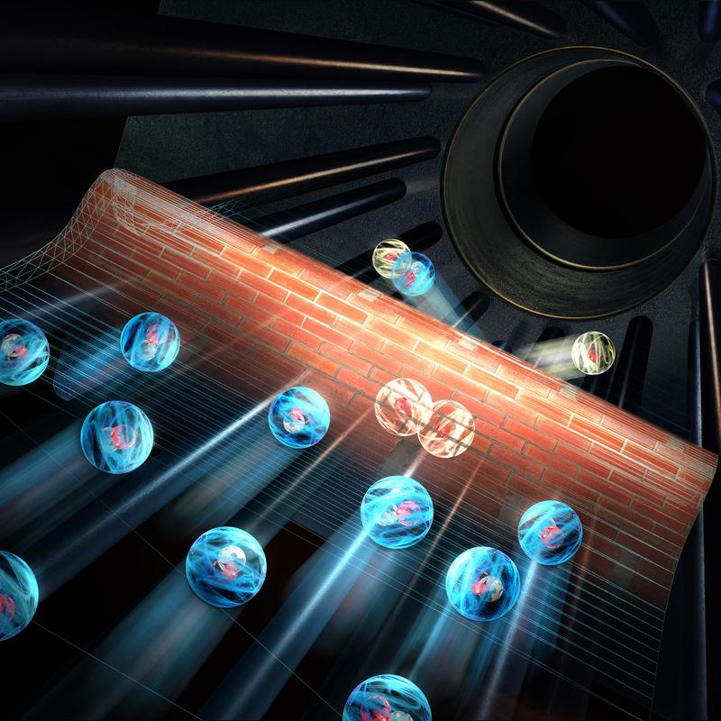 Quantum mechanics allows particles due to their quantum mechanical wave properties to break through the energetic barrier (wall) and a reaction occurs.