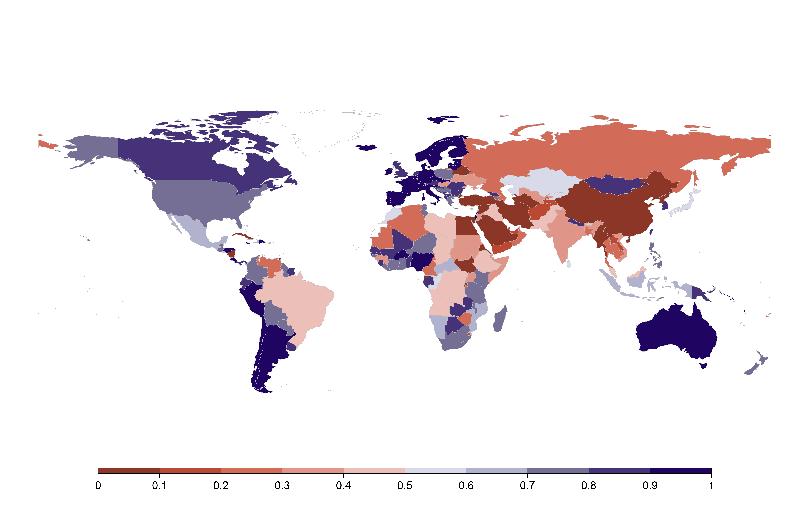 Figure 1: The state of academic freedom in 2022 (0-1, low to high)