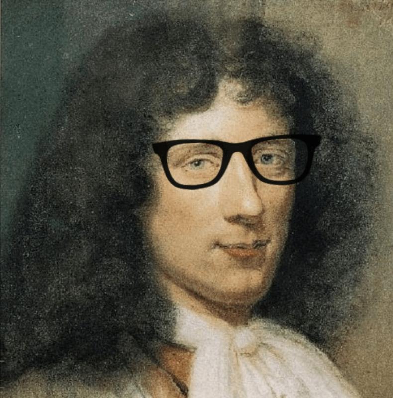 Christiaan Huygens hätte möglicherweise eine Brille benötigt. Gemälde von Bernard Vaillant, mit einer Brille ergänzt von Alex Pietrow.