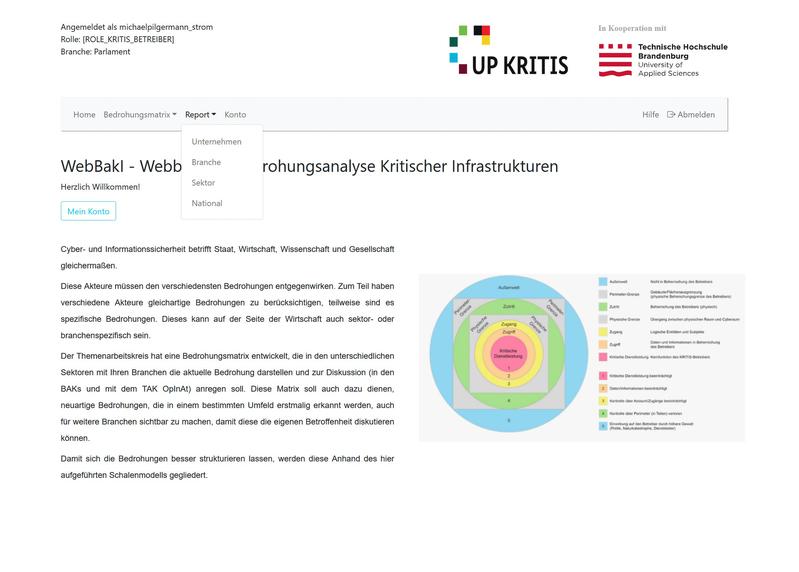 Mithilfe der an der TH Brandenburg entwickelten Web-Applikation „WebBaKI“ werden nationale Sicherheitsberichte zur Bedrohungslage für die Kritische Infrastruktur in Deutschland optimiert. Die Anwendung ist in Zusammenarbeit mit dem UP KRITIS entstanden.