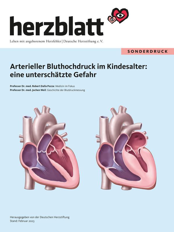 Titel des herzblatt-Sonderhefts der Deutschen Herzstiftung „Arterieller Bluthochdruck im Kindesalter: eine unterschätzte Gefahr“ 