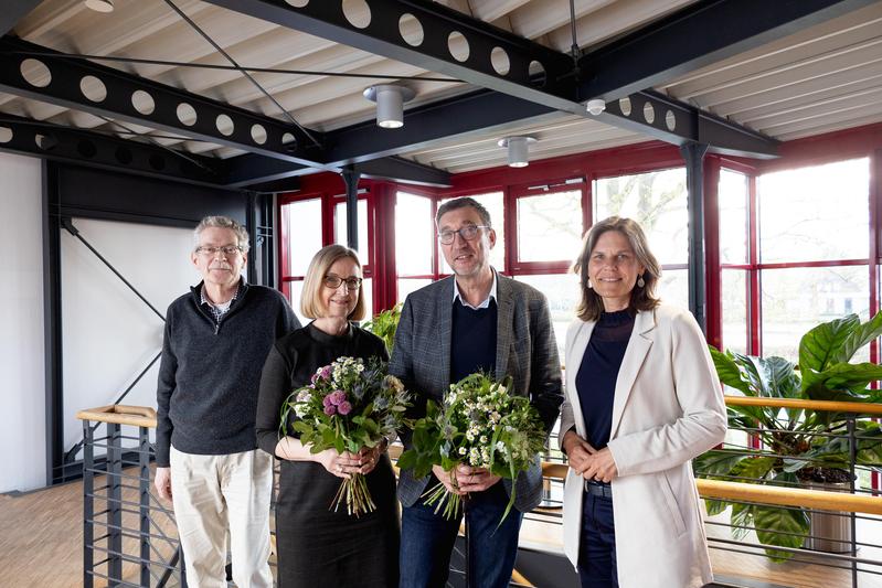 Senatsvorsitzende Professor Stefan Bartels-von Mensenkampff, die neue Vizepräsidentin für Forschung und Internationales Karen Cabos, der Vizepräsident für Innovation und regionale Kooperation Frank Schwartze, Präsidentin Muriel Helbig