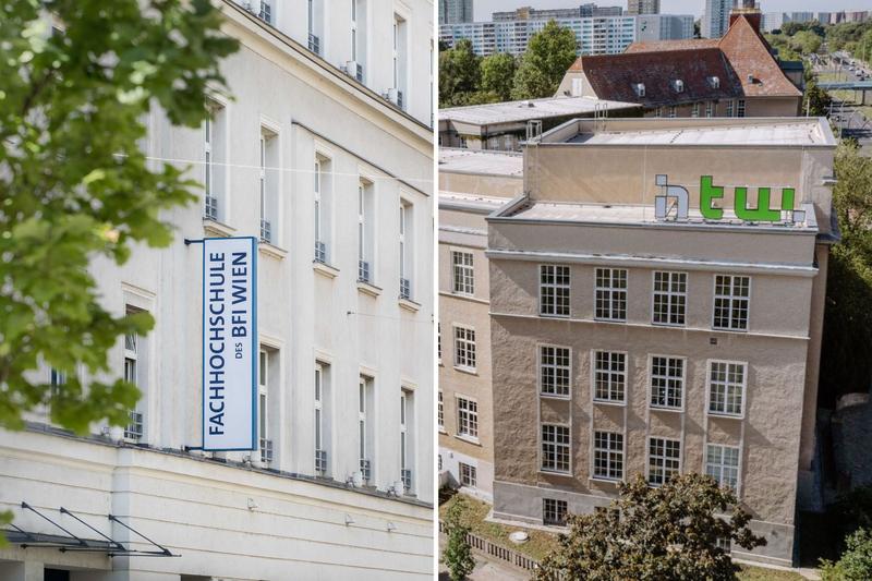 Gebäudeansichten der FH des BFI Wien und des Campus Treskowallee der HTW Berlin
