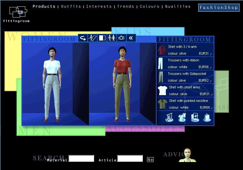In virtuellen Umkleidekabinen können verschiedene Kleidungsstücke anprobiert werden. Frühere Standardpuppen wurden durch digitale und bewegliche Repräsentationen der Kunden ersetzt. ©Fraunhofer IAO
