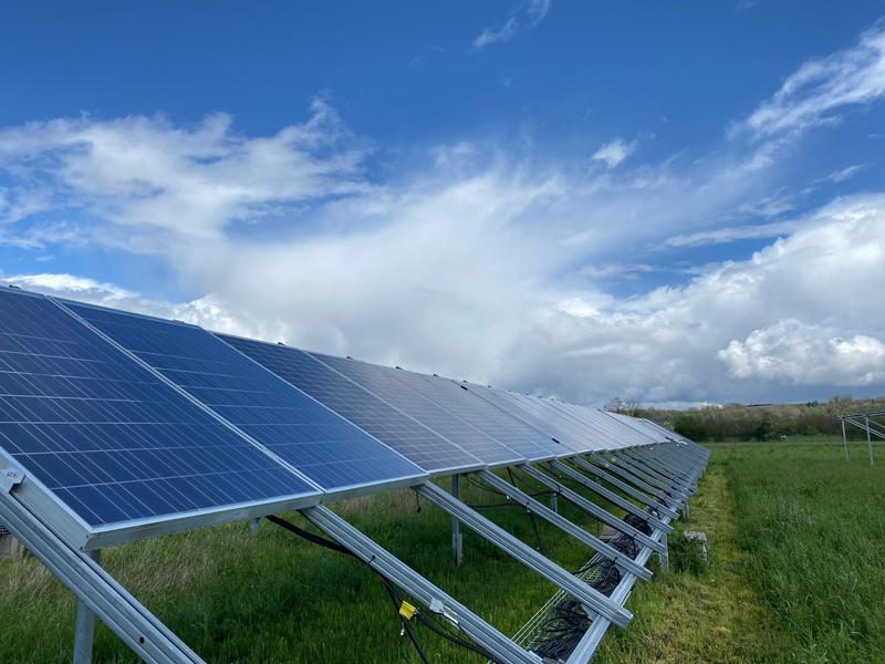 PV-Module auf Testständen des neuen Outdoor Performance Testfelds.  Das Fraunhofer ISE wird hier verschiedene Solartechnologien testen. 