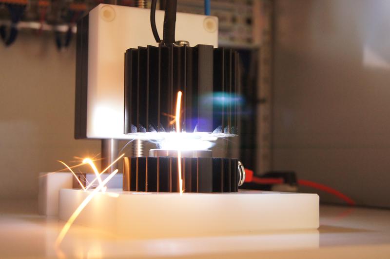 Triggering an arc in the TestLab Power Electronics on the test stand for arc detector tests.