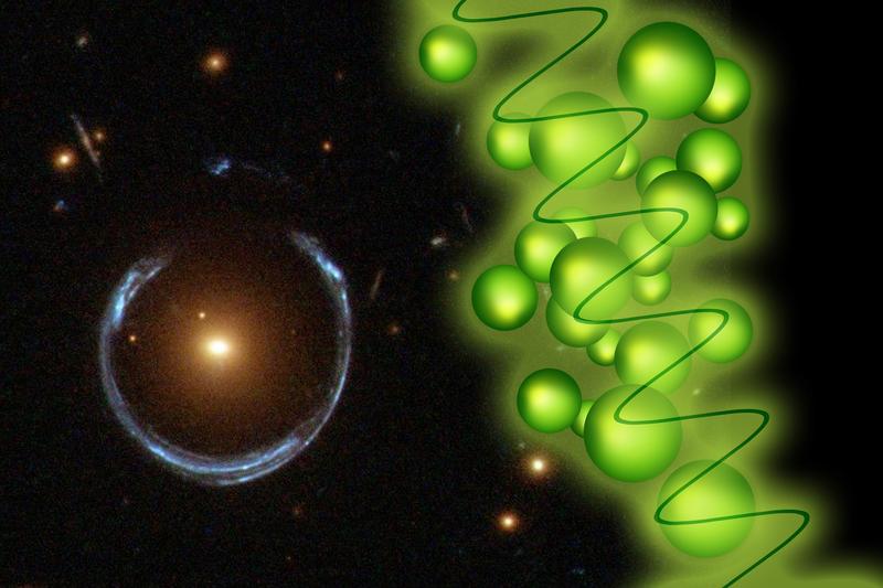 Im Hintergrund: Der Gravitationslinseneffekt - ein Beispiel für einen Effekt der allgemeinen Relativitätstheorie. Mit Quantenteilchen lässt sich etwas Analoges simulieren.