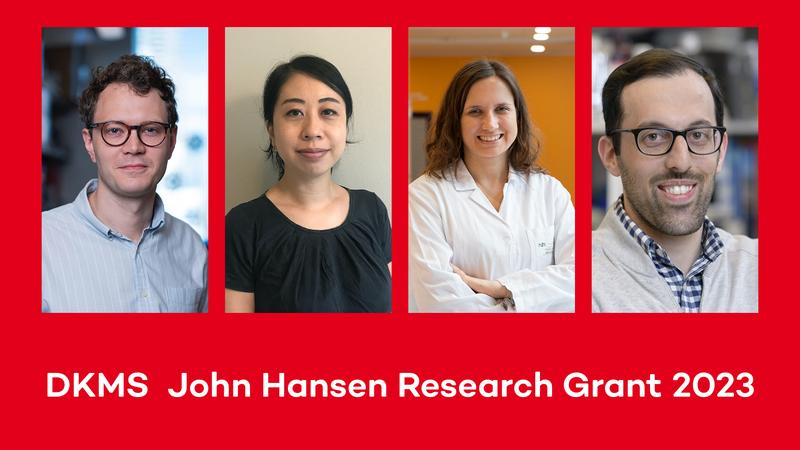Vier Junge Forscher:innen haben den DKMS John Hansen Research Grant 2023 erhalten: (v. l. n. r.) Dr. Andri Lemarquis, Dr. Eiko Hayase, Dr. Eliana Ruggiero und Dr. Ivan Cohen