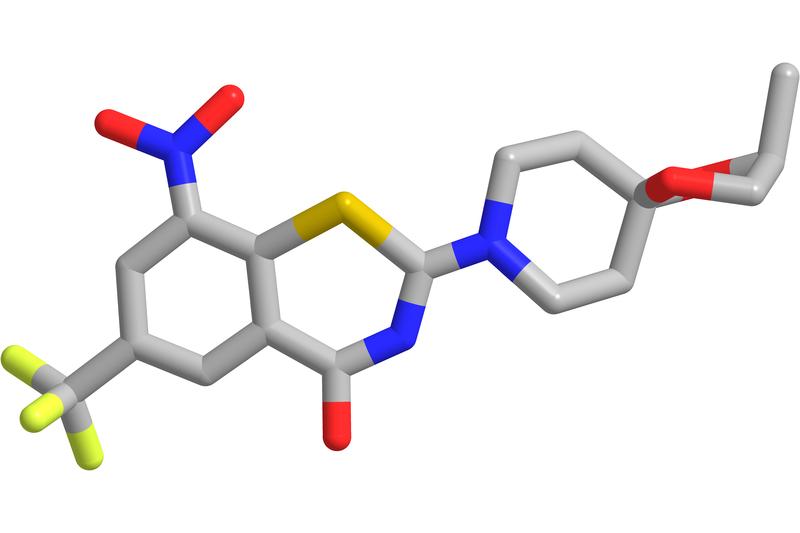 Die Molekülstruktur des Wirkstoffs BTZ-043, ein neues Antibiotikum gegen Tuberkulose.