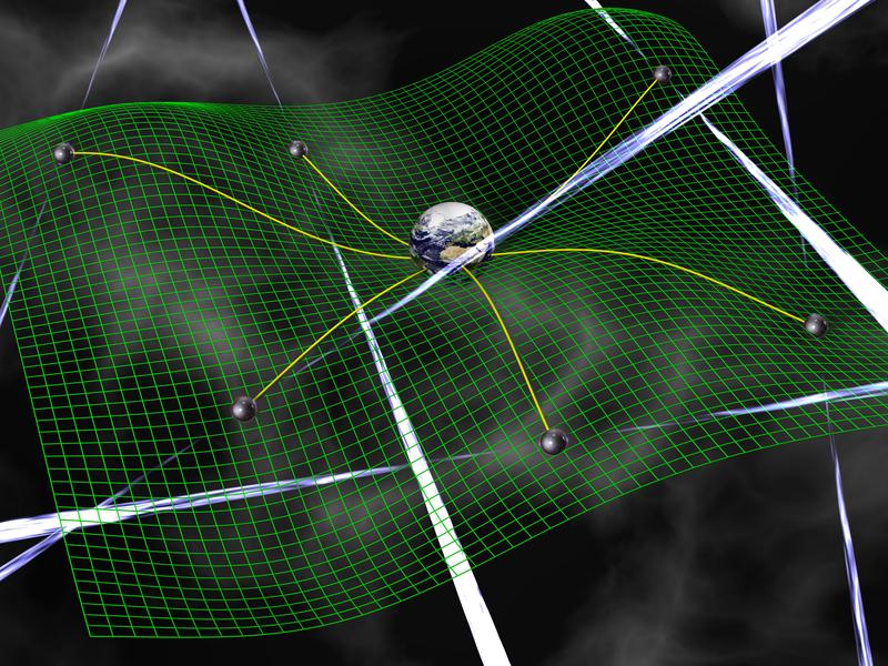 Konzept eines Pulsar-Timing-Arrays zur Beobachtung eines Ensembles von Millisekunden-Pulsaren über große Entfernungen in der Milchstraße, um so Gravitationswellen im Nanohertzbereich erfassen zu können.