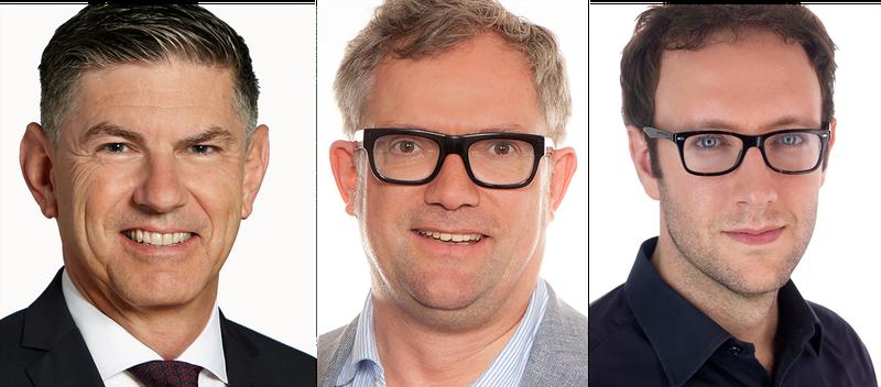 Hauptantragsteller von PROGNOSTICS (von links nach rechts): Roger Schibli, Leiter des Zentrums für radiopharmazeutische Wissenschaften ETH-PSI; Damian Wild, Leiter Nuklearmedizin Universitätsspital Basel; Nicola Aceto, ETH Zürich, Departement Biologie