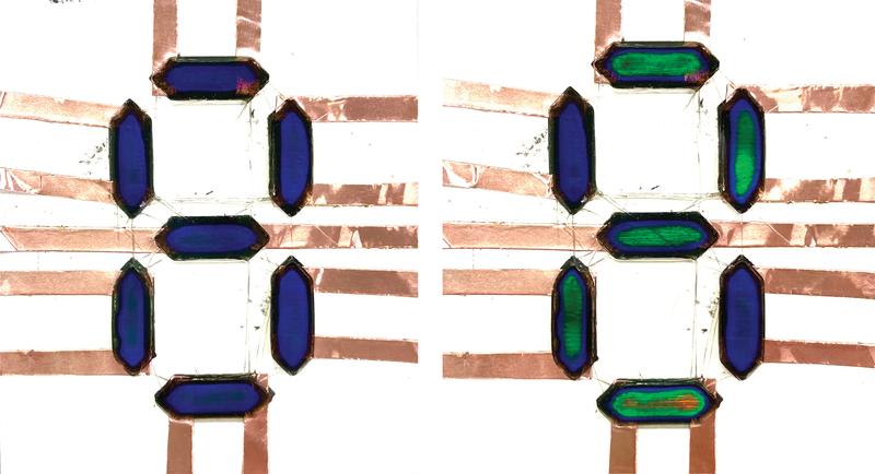 Biologisch abbaubar: Das Display besteht aus sieben leitfähigen Segmenten, die ihre Farbe durch Stromwärme verändern. 