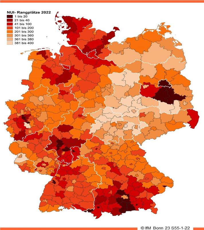 NUI-Regionenranking 2022: räumliche Verteilung
