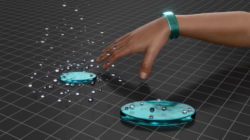 Intelligent rubber material that adapts to ambient humidity. This wristband shows the material's ability to adapt, in this case, to wrist movements.