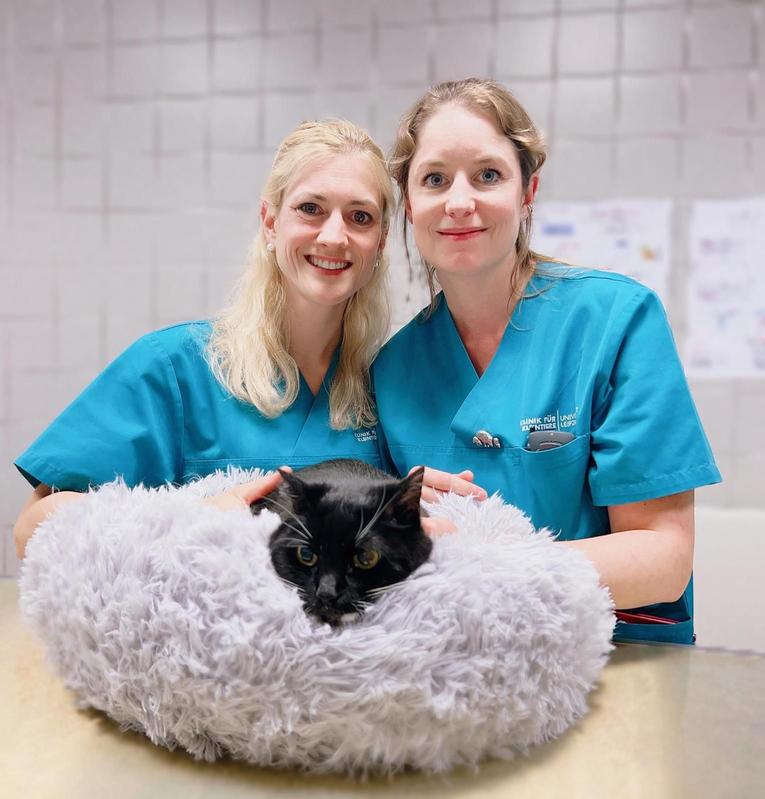 Dr. Katja Kalenyak (links) und Dr. Frauke Rödler mit einer Katze