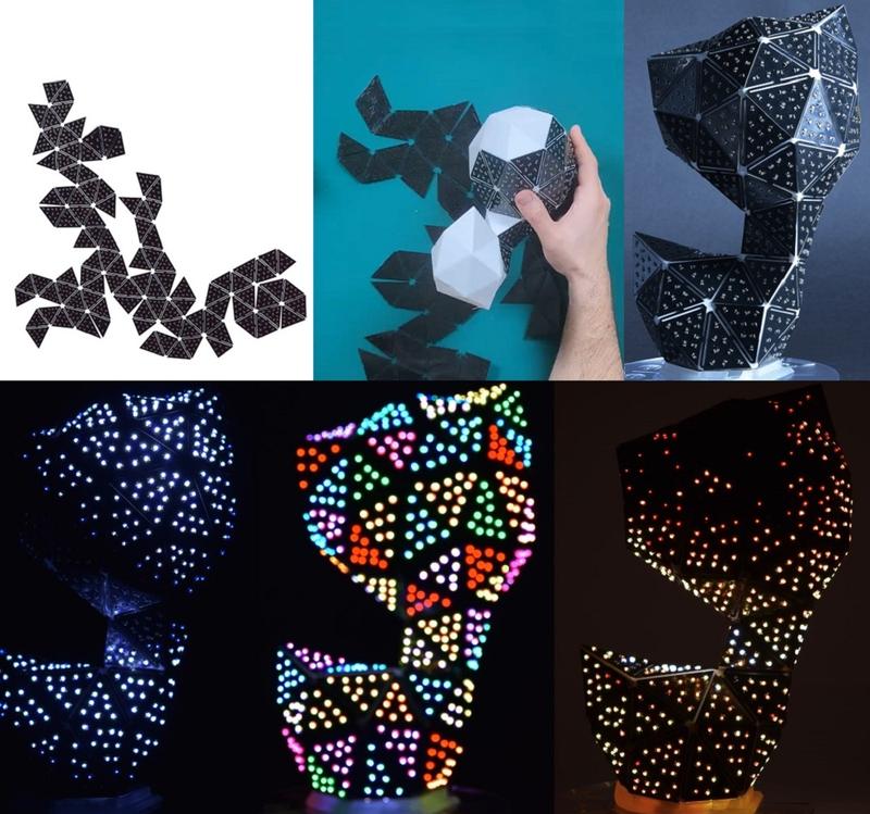 From Flat to Cat. The 2D circuit boards out by the PCBend program are folded and programmed to create stunning 3D light sculptures. 