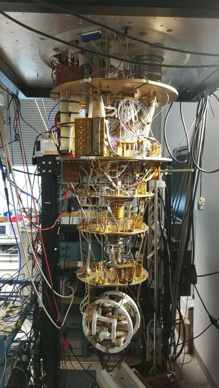 Das Herzstück des Experiments, der Mikrowellen-Resonator, befindet sich im Zentrum der ringförmigen Magnetfeld-Spulen