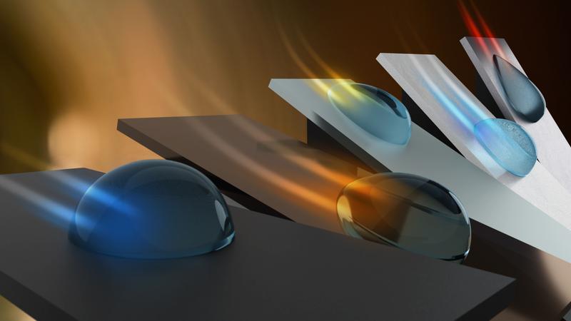 Hans-Jürgen Butt and his team have now experimentally investigated how strong the friction of different droplets is on different surfaces. 
