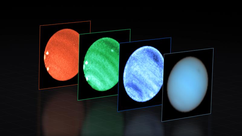 Dieses Bild zeigt Neptun, beobachtet mit dem MUSE-Instrument am Very Large Telescope (VLT) der ESO. An jedem Pixel des Neptun spaltet MUSE das einfallende Licht in seine einzelnen Farben oder Wellenlängen auf.