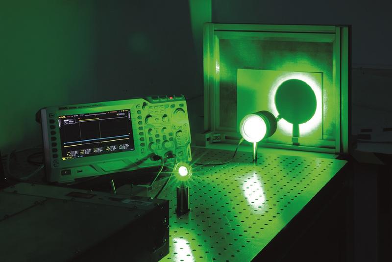 Visible scattered light from the 532nm laser output of a laser in the laboratory of InnoLas Laser GmbH in Krailling.