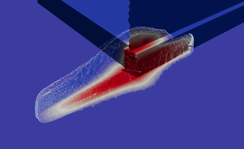 Ausbreitung des Lithium-abgereicherten Thermalwassers um die Injektionsbohrung entlang der Störungszone nach 30 Jahren (Grafik: Valentin Goldberg und Fabian Nitschke)