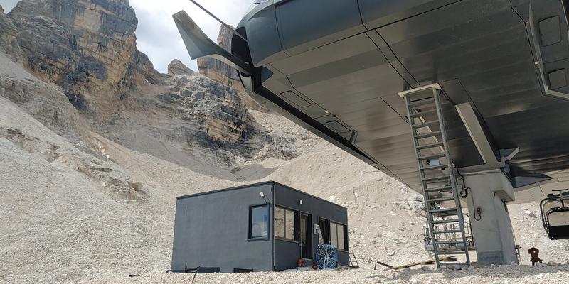 Das Testgebiet an der Bergstation der Seilbahn Pian Ra Valles - Bus Tofana in den Ampezzaner Dolomiten. 