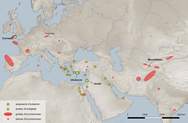 Zinnlagerstätten und Zinnfunde im östlichen Mittelmeerraum, mittlere und späte Bronzezeit
