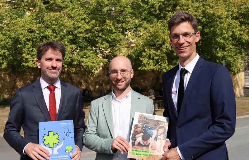 Philip Rieger, Kaufmännischer Direktor des UKW, Steffen Volk, Geschäftsführer der BARMER in Würzburg und Prof. Dr. Patrick Meybohm, Direktor der Klinik für Anästhesiologie, Intensivmedizin, Notfallmedizin und Schmerztherapie am UKW (v.l.). 