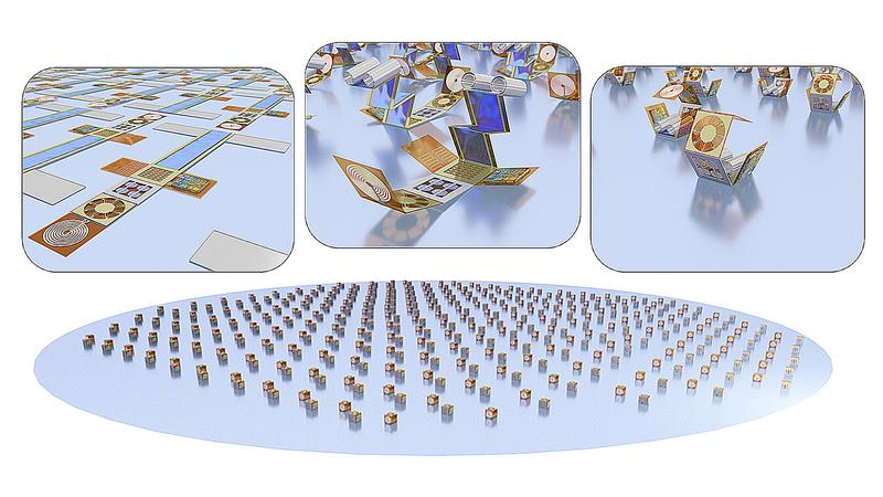 Ein sich auf einer Oberfläche selbst-faltendes mikroelektronisches Modul (SMARTLET), das eine Fülle von Funktionen integrieren kann, zum Beispiel: Energieversorgung, Aktorik, Sensorik und Kommunikationsfähigkeiten. 