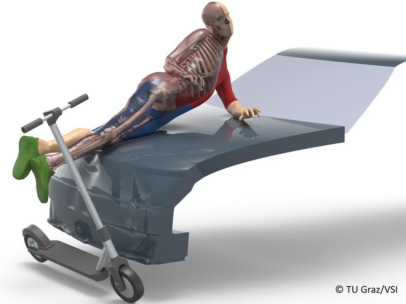 The simulation of a collision of an e-scooter and a car.