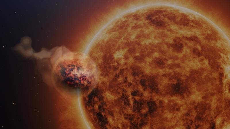 Künstlerische Darstellung des Exoplaneten WASP-107b und seines Muttersterns.