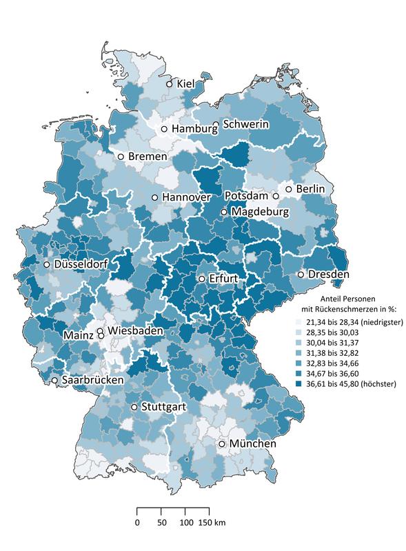 Rückenschmerzen in der deutschen Wohnbevölkerung: Vergleich der Regionen