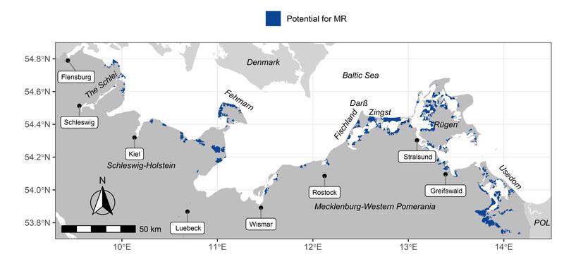 Study area and potential managed realignment sites across the German Baltic Sea coast