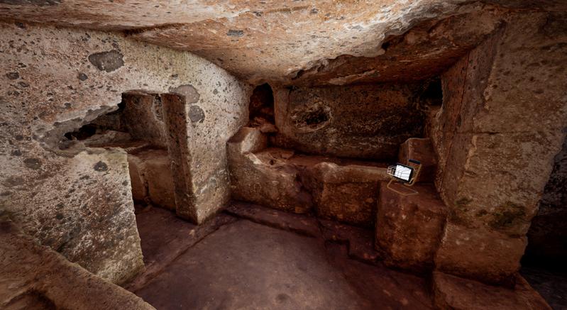 Screenshot of a virtual model of a burial chamber from the Necropolis of Monte Abatone in Cerveteri. 