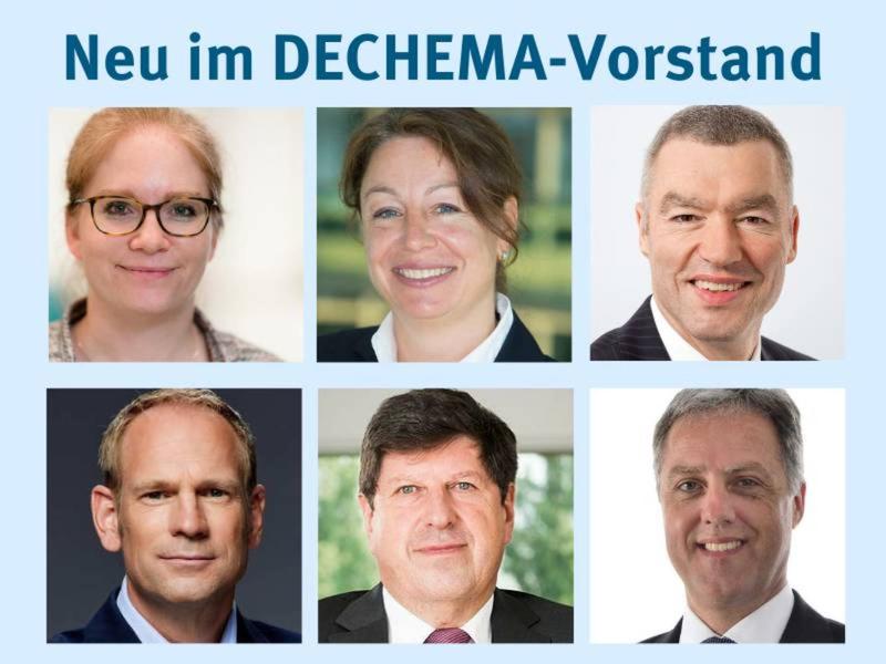 Prof. Dr. Doris Segets, Dr. Silke Gotthardt, Dr. Christoph Kowitz, Dr. Thorsten Dreier, Prof. Dr. Thomas Hirth und Dr. Jürgen Stebani (v.l.) verstärken ab Januar den DECHEMA-Vorstand.