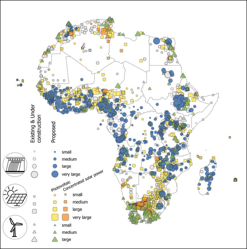 Existing and planned renewable electricity power plants in Africa. 