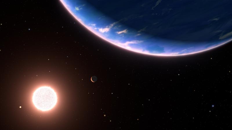 Dieses Bild ist eine künstlerische Darstellung des Exoplaneten GJ 9827d, des kleinsten Exoplaneten, bei dem Wasserdampf in der Atmosphäre nachgewiesen wurde.