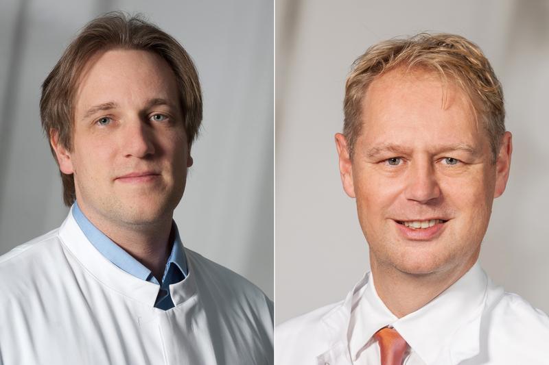 Dr. Bastian Bruns (links) Prof. Norbert Frey wollen in einer klinischen Studie herausfinden, ob ein Medikament, das u.a. bereits zur Behandlung von Rheuma eingesetzt wird, auch Patienten mit einem Broken-Heart-Syndrom helfen könnte. 