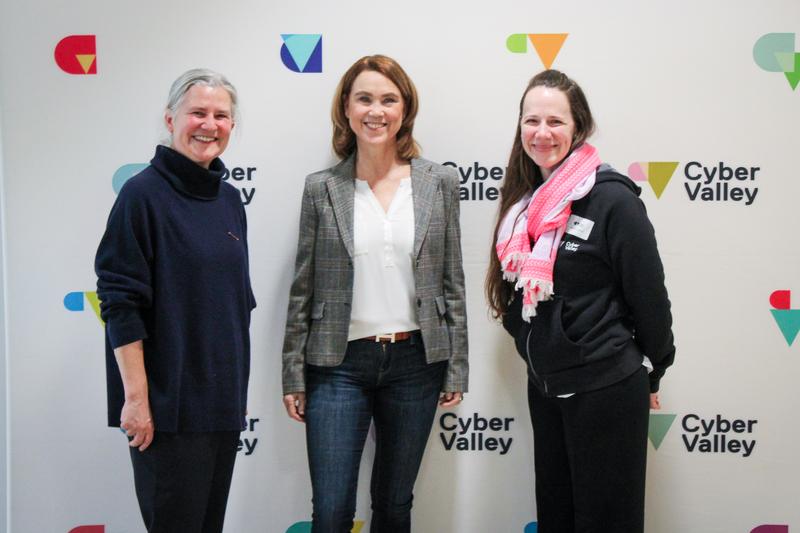 The Rector of the University of Tübingen, Prof. Dr. Karla Pollmann (left), Minister of Science and MdL Petra Olschowski (middle), Managing Director Cyber Valley Rebecca C. Reisch (right)