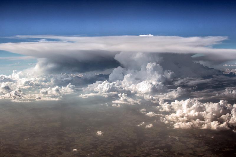 A thunderstorm cell developing near Passau in southern Germany. The photo was taken from an aircraft on the afternoon of 24 June 2016.