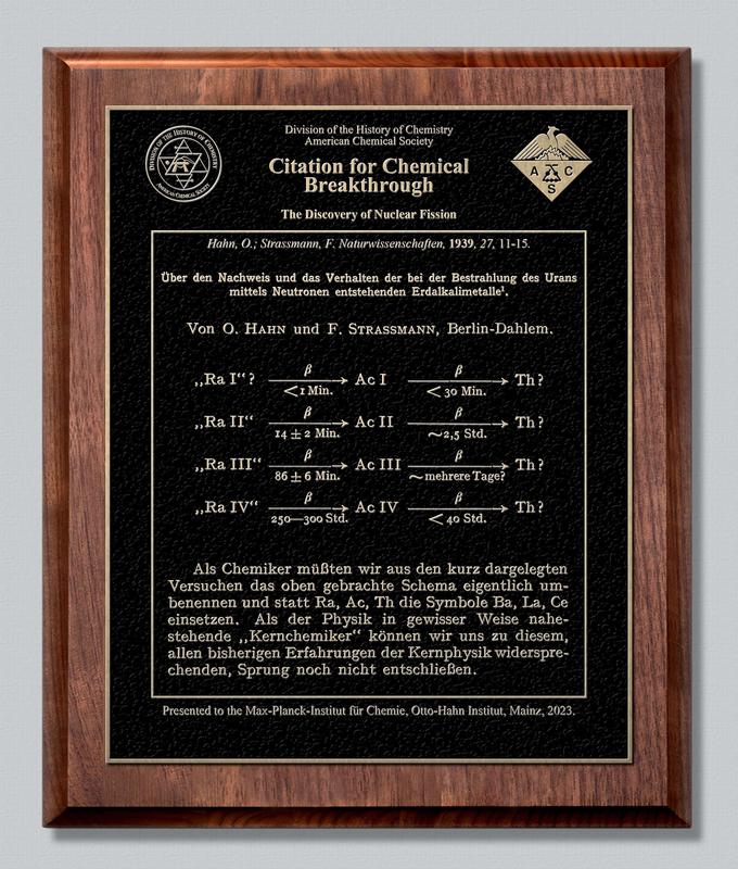 Die Division of the History of Chemistry der American Chemical Society hat dem Max-Planck-Institut für Chemie den Citation for Chemical Breakthrough Award des Jahres 2023 verliehen. 