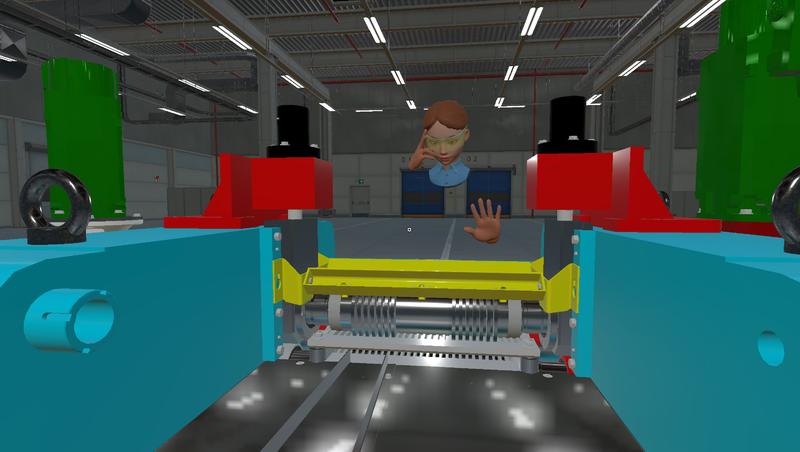 Virtuelles Treffen mit Avatar am digitalen Zwilling einer Produktionsmaschine.
