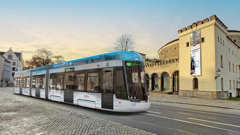 So soll der Prototyp der Wasserstoff-Straßenbahn aus Sachsen aussehen. 