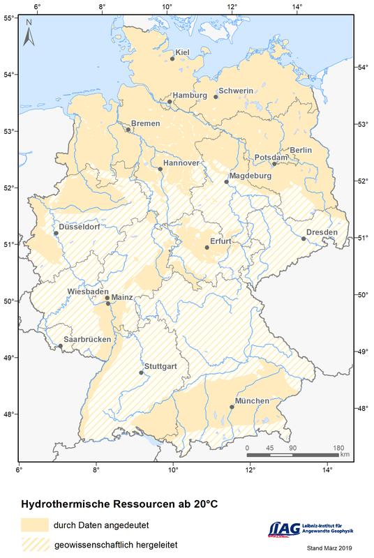 Potenzialkarte der hydrothermischen Ressourcen ab 20 °C