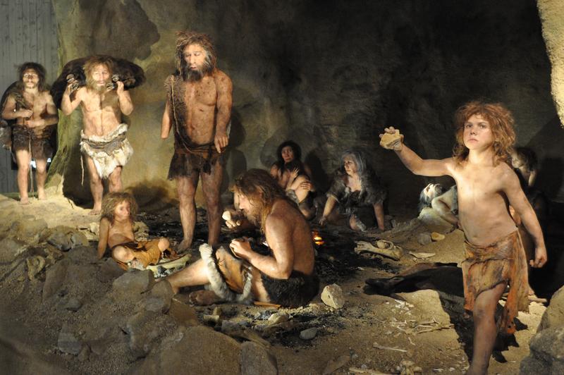 Reconstruction of a Neanderthal group.