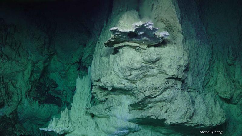 Image from the Sulis formation in the Lost City hydrothermal field, an alkaline hydrothermal vent that produces hydrogen. 